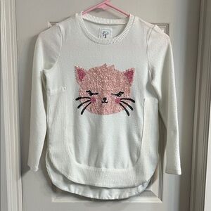 Charming White and Pink Cat Kids Sweater